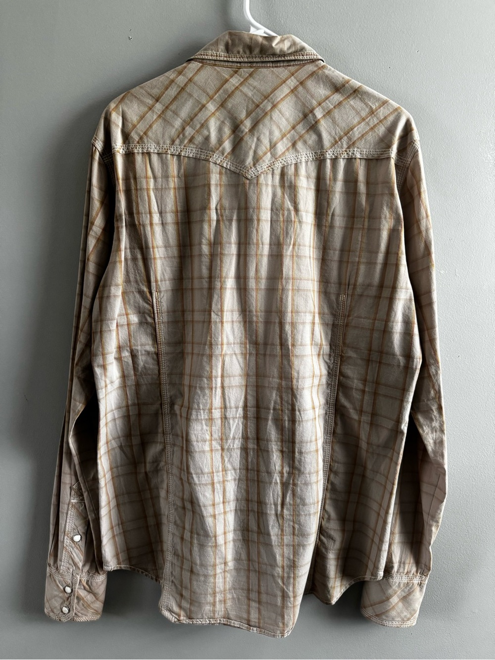 True Religion Plaid Button-Up Shirt in Beige and Light Brown - Picture 3 of 4